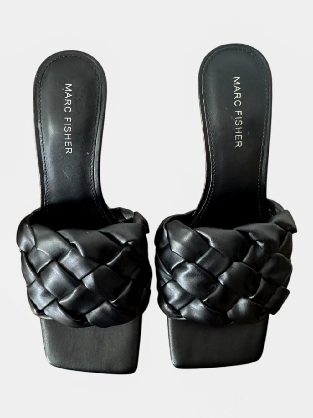 Marc Fisher Brizo Sandal Black Heel Square Toe Braided Strap‎ Women's Size 7.5 - Picture 2 of 5
